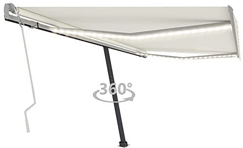 JUDYY Tenda da Sole Retrattile Manuale con LED 450x300 cm Crema,Anti UV,Tenda Sole Retrattile,Tende da Giardino-3069762