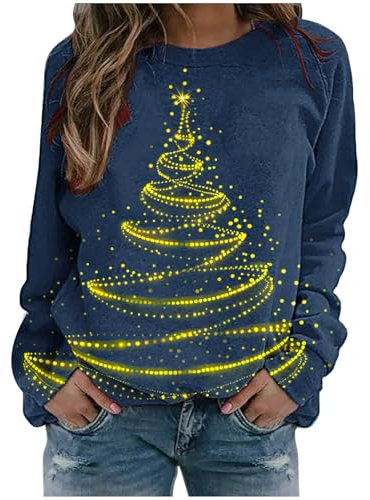 Keepink Weihnachtspullover für Damen, Übergröße, langärmelig, Rundhalsausschnitt, niedlicher Weihnachtsbaum, Grafik-Fleece-Sweatshirts, elegant, lässig, Tunika, Tops, Damenpullover, 33, mehrfarbig, 18