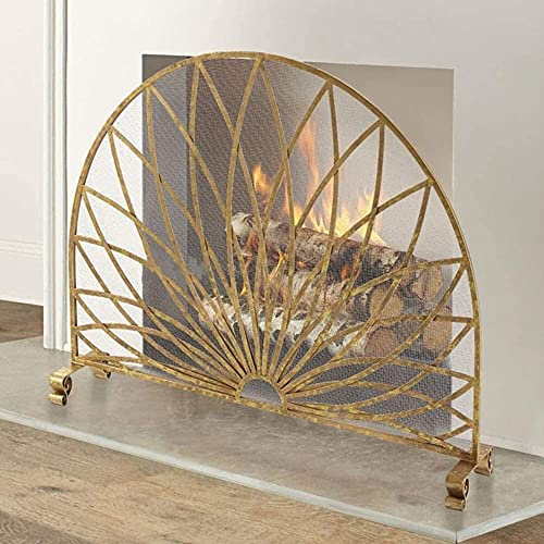 NZpost Fireplaces Spark Protection?Fireplace Screen Gold Fan, Metal standing Fire Guard with Spark Proof Mesh Cover