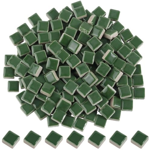 SOFPLATE 1 boîte de Carreaux de Mosaïque Carrés Verts 200G Pièces de Mosaïque en Porcelaine Petits Cabochons Émaillés Teintés Vert Foncé Opaque de 1cm Fournitures de Projet de Mosaïque pour L'Artisan