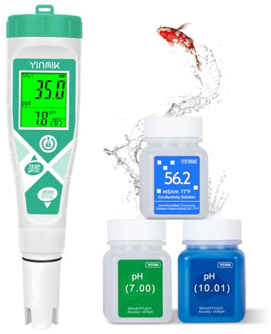 YINMIK Meer Aquarium Salz Tester Wasser pH Messgerät TDS EC Messgerät | Digitales Leitfähigkeits Messgerät, pH TDS für Koiteiche, Riffaquarien, Aquaponik PPM pH EC Salzgehalt Lesegerät