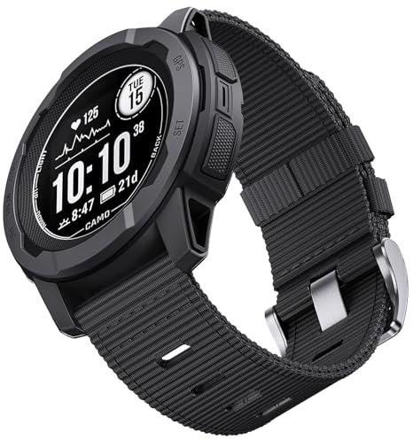 EKINGEEK Ersatzarmband für Garmin Instinct/Instinct 2, weiches Nylon, Instinct3, 45 mm, kompatibel mit Garmin 22 mm Instinct2 Tactical/Tide/Esports/Solar (Schwarz (silberne Schnalle))