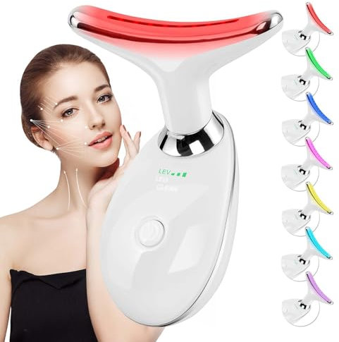 Masajeador facial y facial con luz roja, 7 colores, herramienta de masaje facial de rejuvenecimiento de la piel para mujer, masajeador de contorno linfático para tonificar, aumentar el brillo