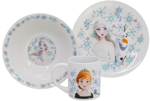 Set vajilla infantil de plato, cuenco y taza de cerámica en caja de regalo de Frozen