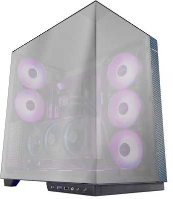 MARS GAMING MC-3GFPRO, Gaming-Gehäuse ATX, Dreifaches Verspiegeltes Glas, 2X 120mm ARGB-Lüfter, Vertikale GPU-Montage, PC-Tower mit Unterstützung für Flüssigkeitskühlung bis zu 360mm, Carbonfaser