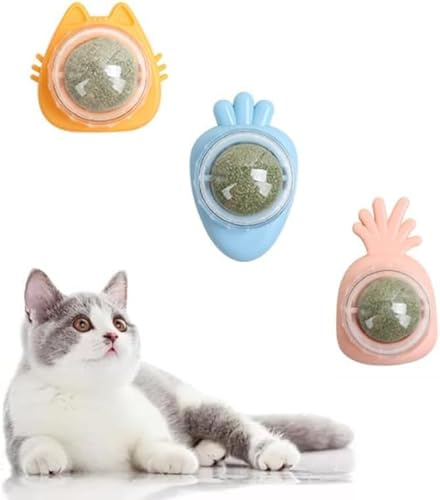 GIUSOBG 3 PCS Boules à Herbe à pour Chats Jouets de Rotative 360° Jouet | CatnipNaturel et Sain pour Jouet Interactif Catnip Boule pour Jouet Interactif