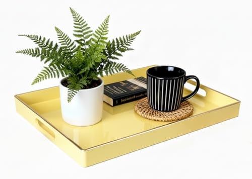 Simmer Stone Decorative Tray, Rectangle Plastic with Handles, Modern Vanity and Serving for Ottoman, Coffee table, Kitchen and Bathroom, 15.6 x 10.2 x 1.5 (Creamy)