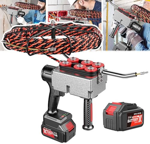 FANYING Máquina roscadora de batería Litio sin escobillas, máquina tiradora Cables Recargable, Dispositivo Tirador eléctrico, Herramienta tendido Cables, guía para Pasar pasacables,15mline-25000mAh