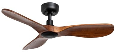 ventyly / ROWIND MINI/Ventilador de techo negro/madera nogal sin luz, Ø90 cm/Ultra Silencioso, bajo consumo, 6 Velocidades, Mando a distancia, Verano-Invierno, temporizador