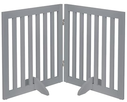 unipaws 61 cm hohes freistehendes Absperrgitter für Hunde und Katzen aus Holz, faltbar und erweiterbar, für Türrahmen, Treppen und Innenbereiche, 2-teilig, Grau