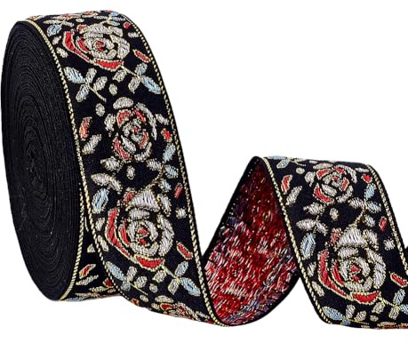AHANDMAKER 15.1 m (16.5 Yards) Jacquardband Mit Blumen 3.5cm Vintage Stickereiband Mit Blumenmuster Polyestergewebe Zum Selbermachen Nähen Kleidung Geschenke