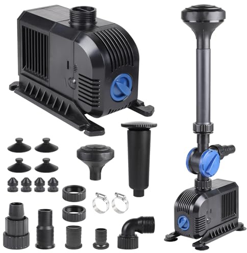 EFUTURETIME Pompa per Laghetto da Giardino 3000l/H 55W 3 Metri | Per Fontana da Esterno Interno, Prevalenza, 2 Tipi di Ugelli, 5m Cavo, per Giochi d'Acqua, Paesaggio Acquatico