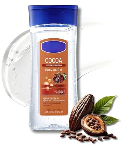 Body Oil Gel,Cocoa Körperlotion,Massageöl für Damen,Körperöl-Gel für sehr trockene Haut,Feuchtigkeitsspendende Bodylotion Damen,Bio-Kokosöl Tiefenfeuchtung & Straffung für strahlende Haut,200ml