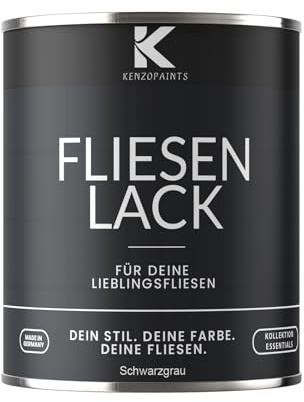 KENZOPAINTS Fliesenlack Fliesenfarbe Seidenmatt Farben Lack Fliesen Wand Boden Bad Küche Wandfliesen Bodenfliesen (Schwarzgrau - RAL 7021, 750ml.)