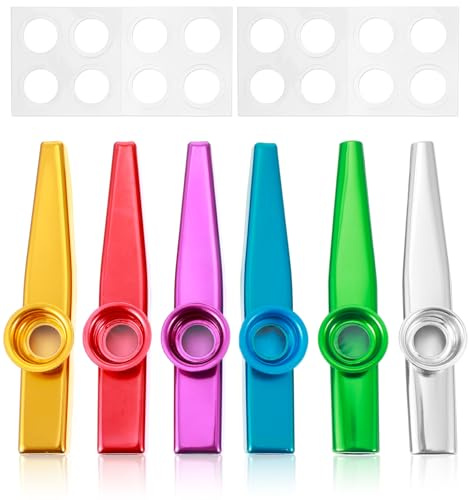 6 Stück Kazoo Instrument Set, Edelstahl Kazoo Metall mit 16 Ersatzmembranen, Mehrfarbig für Erwachsene, Party