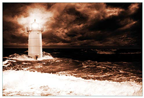 Wallario Küchenrückwand selbstklebend 90 x 60 cm, Motiv: Abstrakter Leuchtturm im Wasser bei stürmischer See | Spritzschutz abwischbar & pflegeleicht