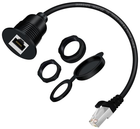 YINGAYOU Alargador Cable de Red Ethernet con Panel de Montaje Empotrado 1000Mbps Alargador Ethernet Macho Hembra Impermeable Antipolvo para Automóvil Tablero, Computadora, Router (0.5 m/1.6 ft)