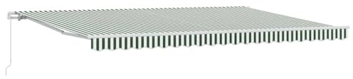LKJephalotrop Tenda da sole retrattile, 500 x 300 cm, con braccio articolato, con manovella, per terrazza e balcone, protezione solare, in alluminio e poliestere, a righe, verde e bianco