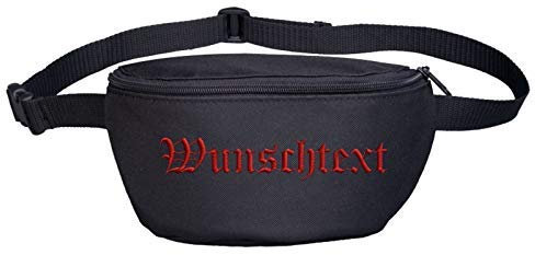 Bauchtasche mit Wunschtext - Altdeutsch - Bestickt - Gürteltasche Hipbag Stickfarbe: rot