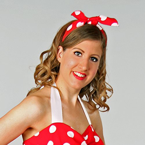 Amakando Rock'n'Roll Kopftuch - rot-weiß - 50er Jahre Haarband Fifties Kopfband Rockabella Haarschmuck Gepunktetes Stirnband 50er Jahre Haarband