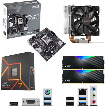 AMD Ryzen 7 7800X3D 4.2Ghz (Turbo 5Ghz) 8 Core 16 Thread CPU, ASUS PRIME A620M-K Motherboard, BeQuiet Cooler & 32GB 6400Mhz ADATA RGB DDR5 RAM Pre-Built Bundle