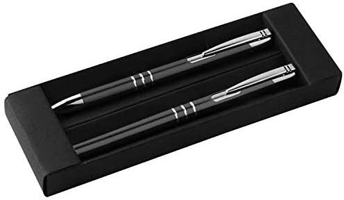 Metall Schreibset mit Gravur / Kugelschreiber + Rollerball / Farbe: schwarz