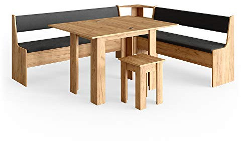 Vicco Eckbankgruppe Roman, Goldkraft Eiche/Anthrazit, 210 x 180 cm mit Tisch