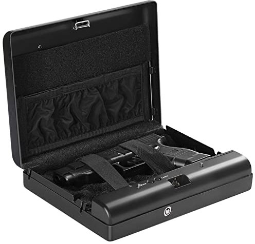 AONUI Handgun Safe, Password Button Gun Safe, Portable Travel Pistol Safe Box with Digital Keypad Lock 2 Emergency Keys, for Gun, Pistol, Home Security