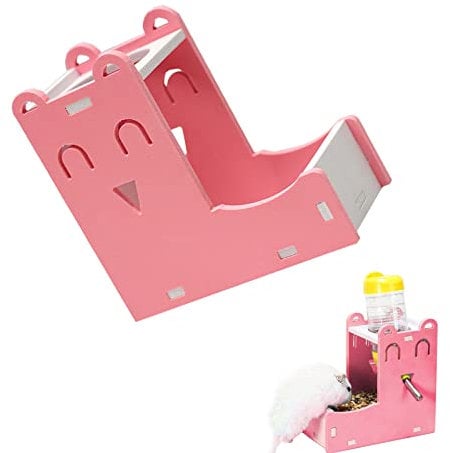 WSHuayee 2 in 1 Hamster Automatic Water Drinker Base Small Pet Hanging Water Dispenser Holder Small Pet Food Container Base for Hamster Gerbil Mouse Guinea Pig (125ML, Without Water Bottle)
