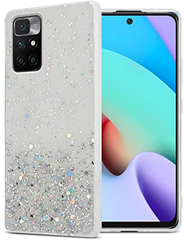 Cadorabo Hülle kompatibel mit Xiaomi RedMi 10 4G Rundumschutz TPU Silikon Case Mädchen Glitzer Strass Design Slim Kratzfest Weiche Gummi Bling Schutzhülle für Xiaomi RedMi 10 4G in Transparent