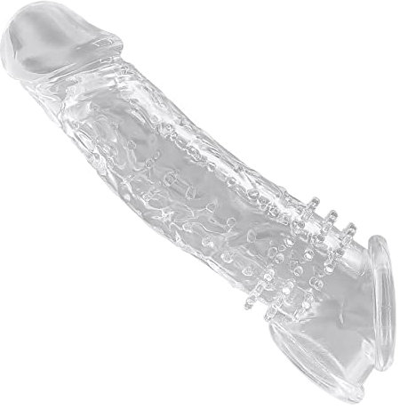 BDSMYOU Penishülle Penis Sleeve mit Rutschfest Verdickt Hodenringe,Penismanschetten Penis Extender für Penis Vergrößern Verlängerung,Sex Spielzeug für Männer Verzögerte Ejakulation (Transparent)
