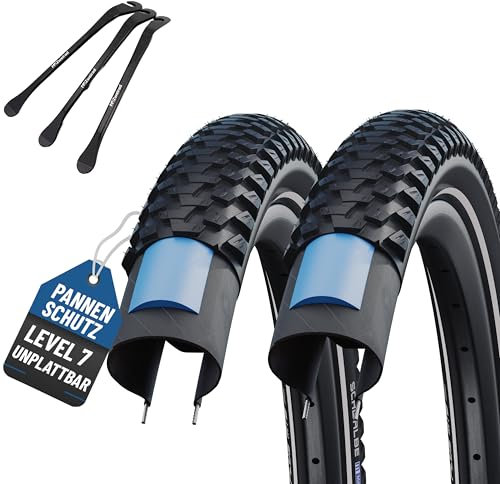 2er Set Schwalbe Fahrradreifen Marathon Plus MTB 29 Zoll (57-622) Reflex auswählbar mit Schläuchen + 3 Metall Reifenheber E Bike (29x2,25 Zoll (57-622), Ohne Schläuche)