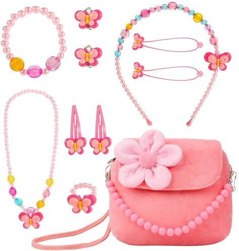 MEMOFYND 1 Blumen-Schmuckbeutel, Ein Rosa Accessoires-Set, Mädchen-Handtasche, Mädchen-Party-Anziehset, Geschenk Für Mädchen, Mädchen-Kinder-Schmuckset