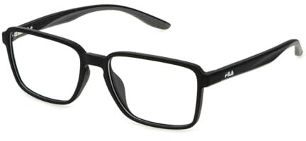 FILA Quadratisch Edelstahl Brillen in Mattschwarz für Herren, Brille mit Sehstärke, optional mit Sonnenbrillen tönung oder Blaulichtfilter (Modell VFI710)