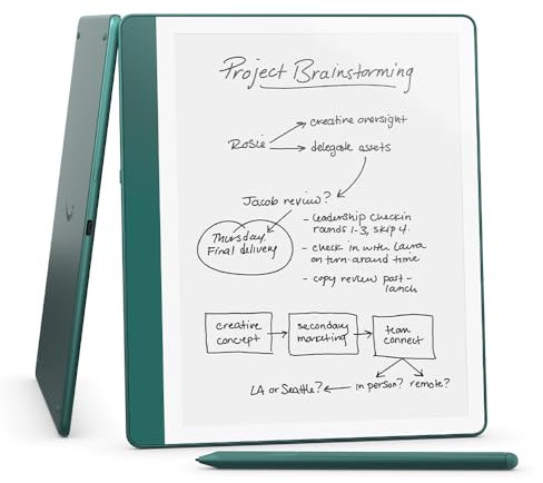 Amazon Kindle Scribe (64 GB) – Redesigned display with uniform borders. Now write directly on books and documents. Includes Premium Pen – Jade Metallic + Kindle Unlimited