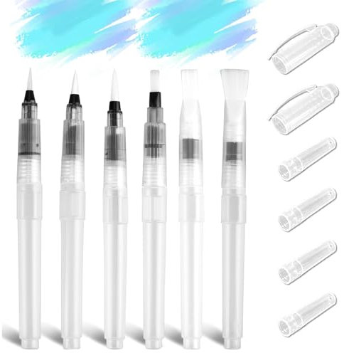 Ensemble de 6 Pinceaux Aquarelle avec Réservoir Rechargeable - Pinceaux Professionnels de 19,0 cm pour Aquarelle - Pointes Fine/Moyenne/Grande pour Peinture Aquarelle (190 mm)