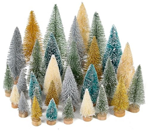 Fuyuleyo 30pc Mini Christmas Trees, Snow Frosted Sisal, Small Tabletop Xmas Trees for Winter Ornaments Christmas Crafts Decorations