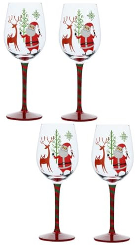 Cabilock 4 Piezas copa de vino de navidad copas de vino tinto copas de navidad gafas navideñas vasos navideños vasos vino divertidas copas de vino navideñas copas de arbol de navidad Vidrio