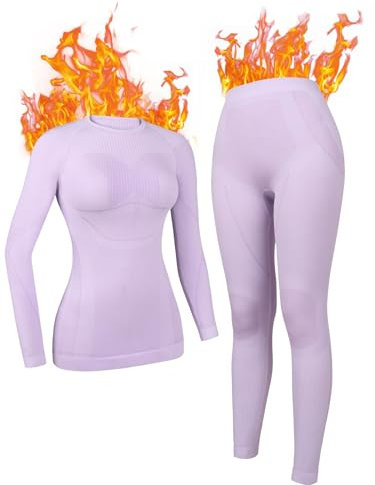 Charmo Skiunterwäsche Damen Thermounterwäsche Winter Oberteil und Unterteile Funktionswäsche Extra Warm Thermowäsche Set Lila und Weiß