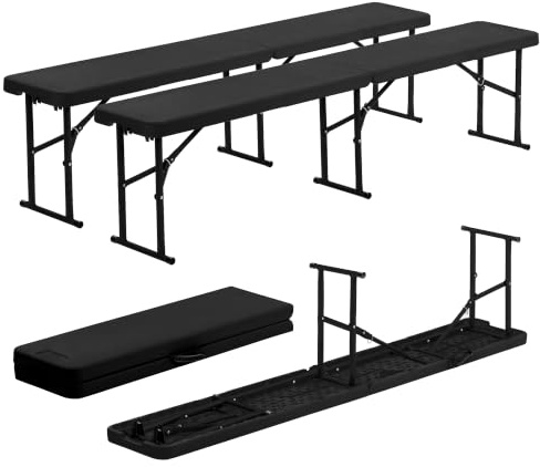 Harbour Housewares Folding Garden Benches - 6ft (180cm) - Pack of 2 - Black - Heavy Duty Folding Utility Bench Indoor Outdoor Patio Seating for Outdoor Events, Camping Picnic, Arts & Crafts