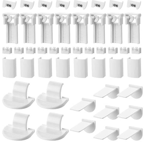 Plissee Ersatzteile Set, Ohne Bohren Plissee Halterung Verstellbar Klemmträger Plissee Klemmfix Halterung für Fenster Plissees mit Vier Zugbändern(GRÖSSE:8 Kit 48 Stück)