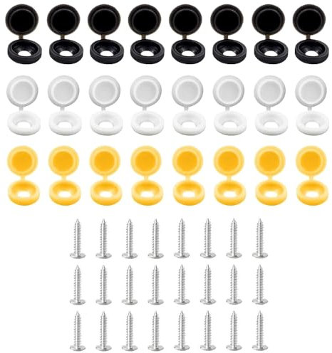 Number Plate Screws | 48pcs | 8x Black Caps | 8x Yellow Caps | 8x White Caps | 24x Screws | Number Plate Accessories