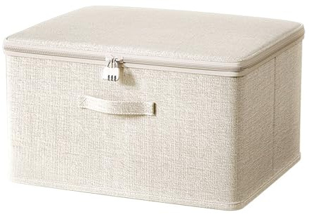 Necdeol Abschließbare Box, Aufbewahrungsbox Mit Deckel aus Stoff | Faltbarer Aufbewahrungsbehälter mit Zahlenschloss, Aufbewahrungsbox Veranstalter für Schlafzimmerschrank Regal (40x30x21 cm)