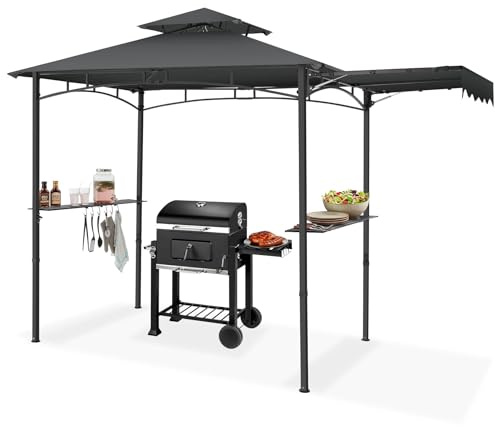 tectake® Gazebo per Barbecue 316 x 150 x 250 cm, Gazebo Esterno Resistente alle intemperie, Telo Impermeabile Protezione UV, Doppio Tetto Antivento, 2 Ripiani, Apribottiglie Integrato - Antracite