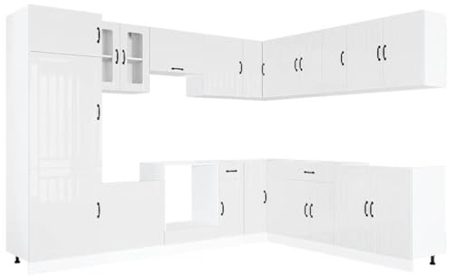 Todiikf Lucca Küchenzeilen Set 14-TLG Hochglanz Weiß Holzwerkstoff 80 x 46 x 81,5 cm Eckunterschrank Hängeschrank Modernes Design Robust & Langlebig für Single Küche Wohnküche