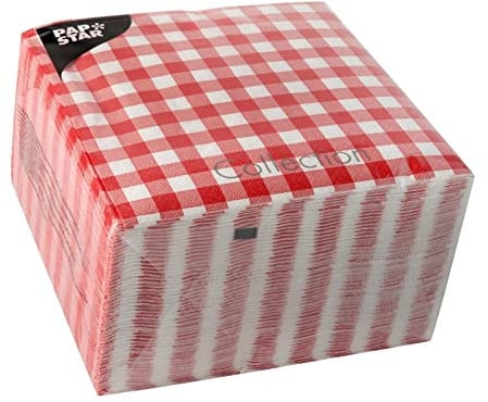 PAPSTAR Motivservietten Vichy Karo, 330 x 330 mm Bedruckt, 14 Falz, 3-lagig, Tissue, rot weiß kariert - 1 Stück (87102)