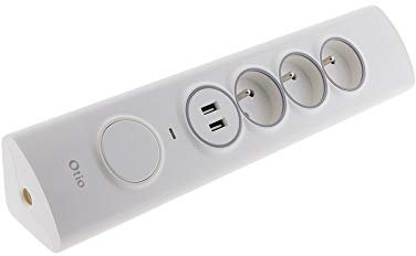 Otio - Multiprise d'angle 3P 16A + 1P 16A latérale + 2 USB parafoudre à câbler - Blanc