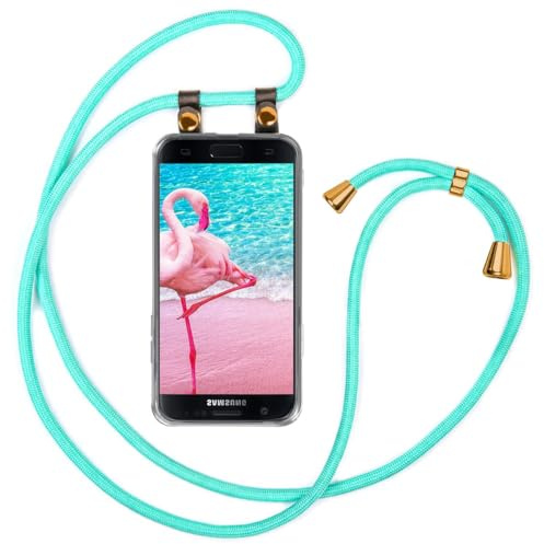 moex Handykette für Samsung Galaxy S7 Hülle mit Band abnehmbar, Handyhülle mit Kette zum Umhängen, Handyband 155 cm lang Stoff Kordel Umhängehülle, Handy Umhängeband, Türkis