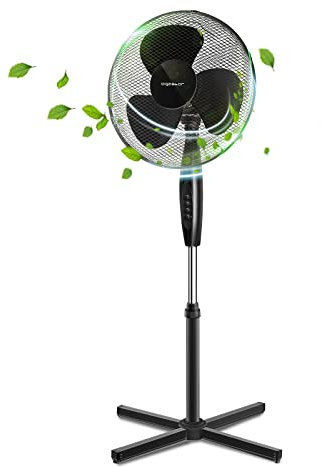 Aigostar Ventilateur sur pied, 7 Pales, 3 Vitesses, Puissant, Silencieux et Stable, 50W, Grille Sécurisée, VDE, Noir