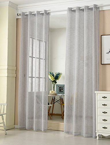 Transparente Gardine mit Ösen 2 Stück Ösenschal in Leinen-Optik Dekoschal in Hellgrau 140x225 cm Fensterschal für Schlafzimmer Kinderzimmer Küche Vorhang Fenstervorhang Ösenvorhang